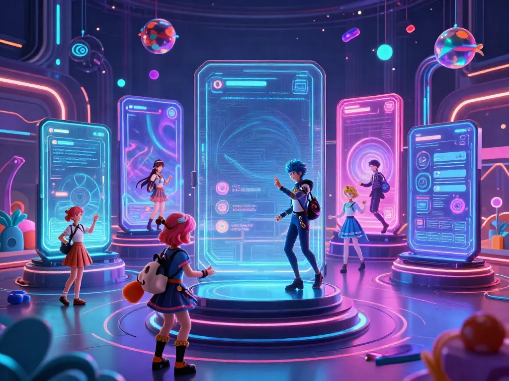 Engaging Futa AI characters in a vibrant digital roleplay environment, showcasing customization options for interactive experiences.